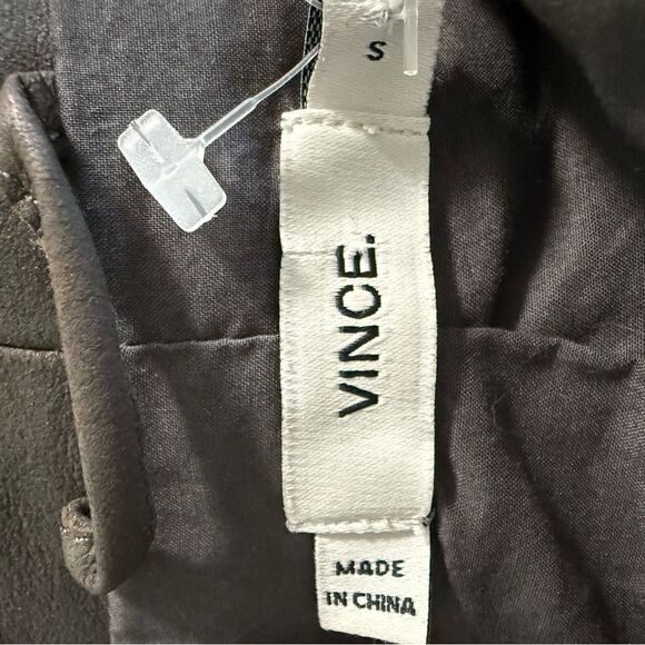 Vince Grayish Brown Goat Leather Moto Jacket - Picture 6 of 7